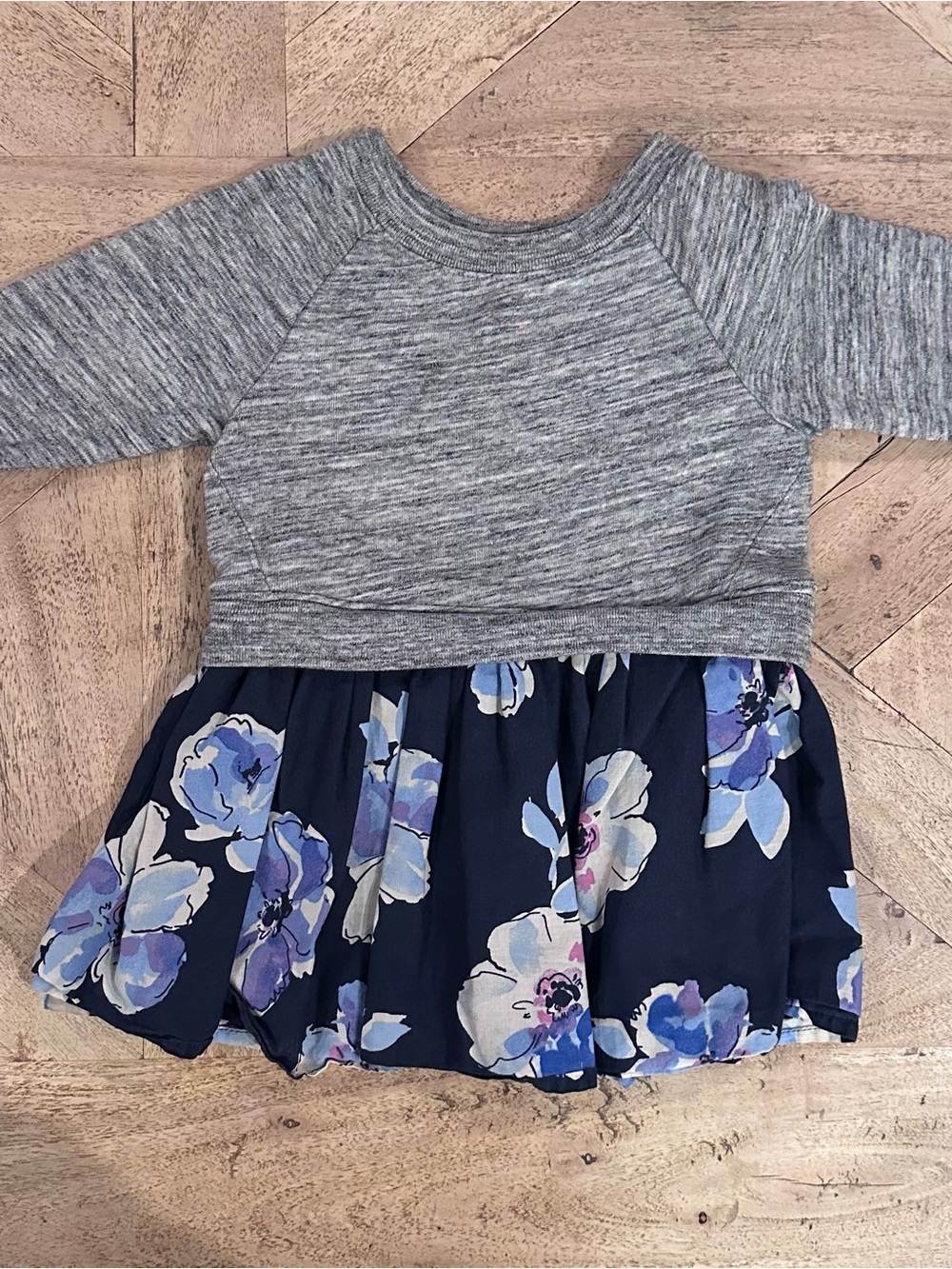 Gray Knit Top with Navy Blue Floral Skirt - Girls